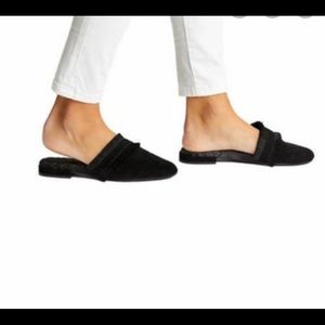 Birdies Ani Black Suede Mules with fringe